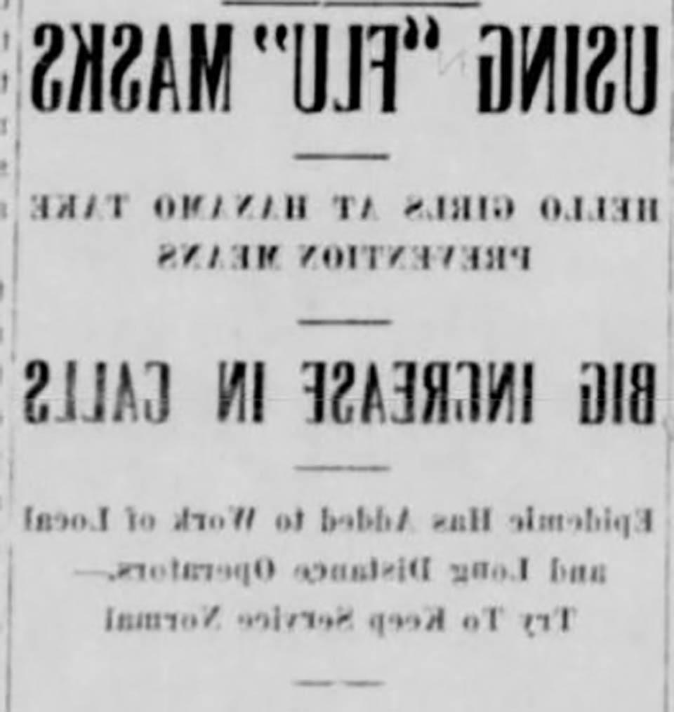 当地一家报纸报道了1918-1919年流感大流行期间使用“流感”口罩的情况. (西北档案)