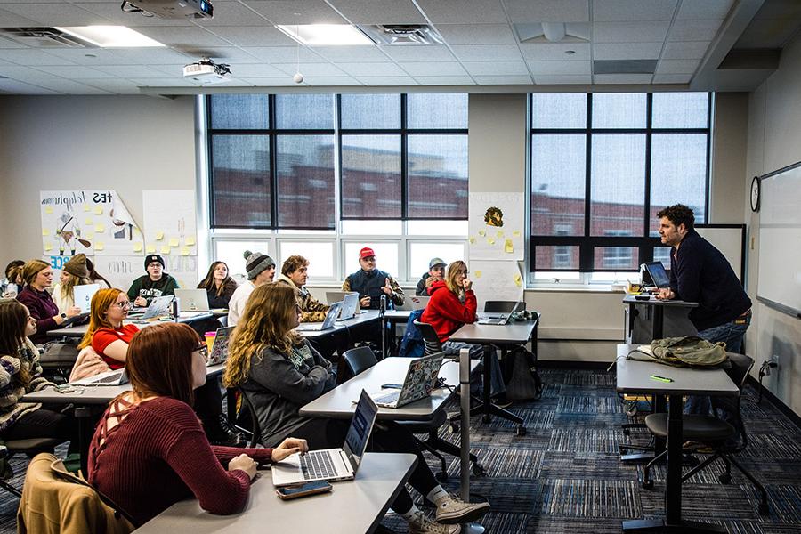 Daniel Biegelson, who was recognized this fall as one of the Missouri Arts Council’s featured artists for his debut book, teaches introduction to literature, creative writing and English composition courses at Northwest. (Photos by Lauren Adams/Northwest Missouri State University)