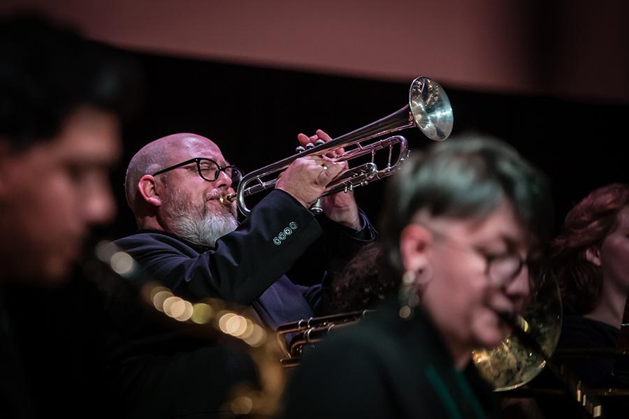 Dr. William Richardson is pictured performing with the Northwest Jazz Ensemble last fall. (Northwest Missouri State University photo)